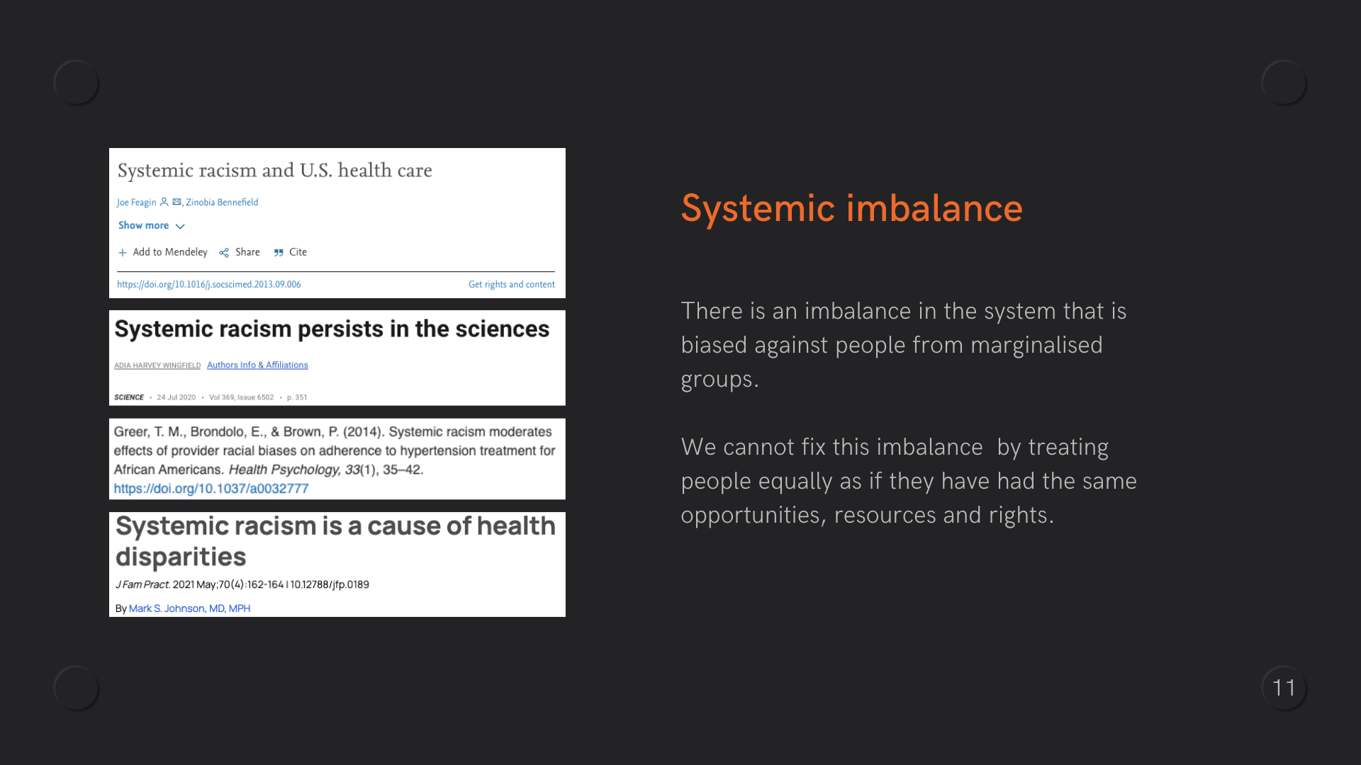 Four images of systemic racism papers - Systemic racism and U.S. health care, Systemic racism persists in the sciences, Systemic racism moderates effects of provider racial biaes on adherence to hypertension treatment for African Americans, Systemic racism is a cause of health disparities.