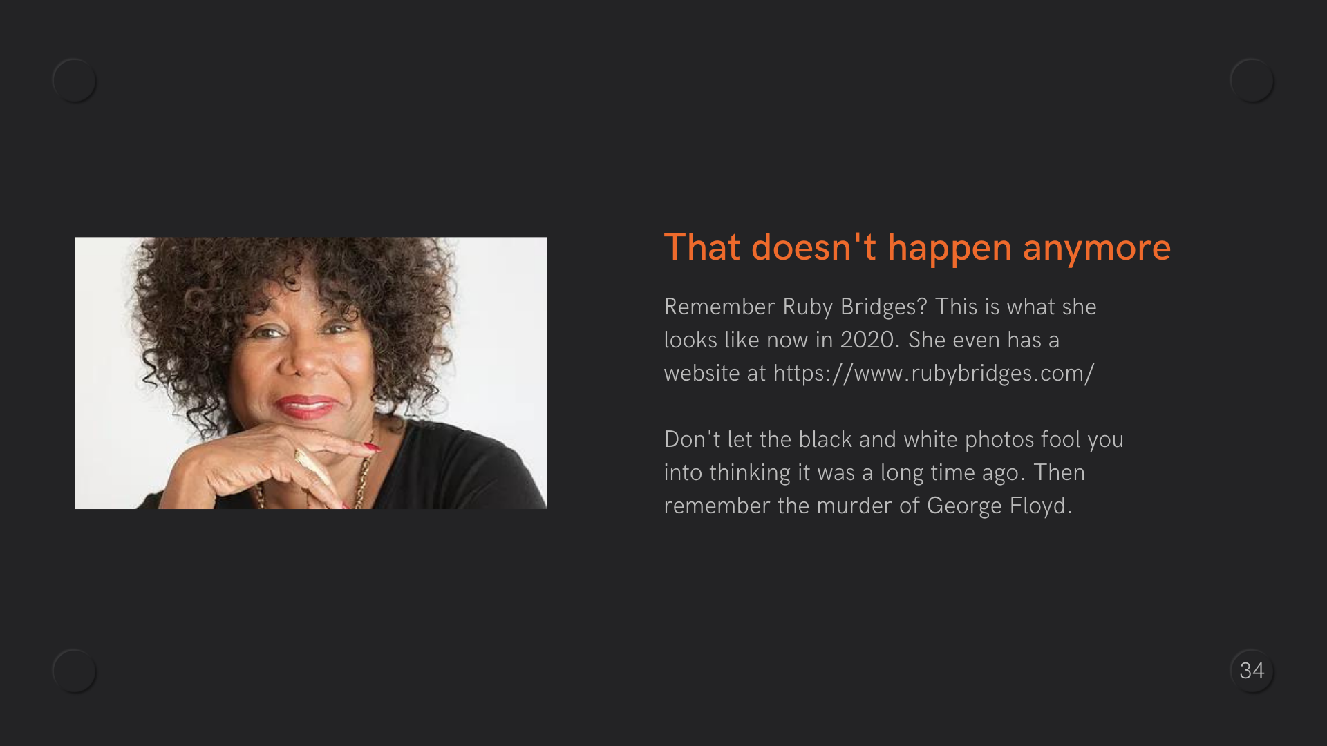 Picture of Ruby Bridges from 2020 in colour from her website