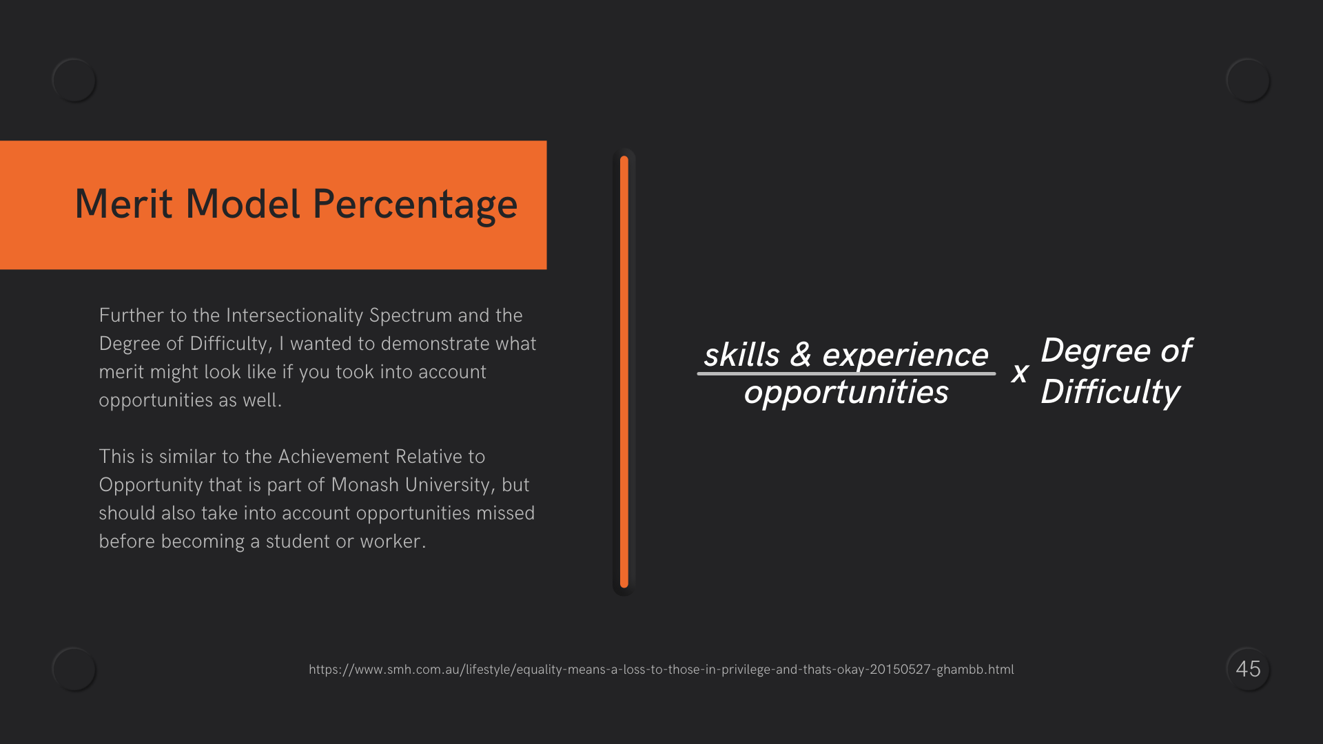An orange vertical line and text