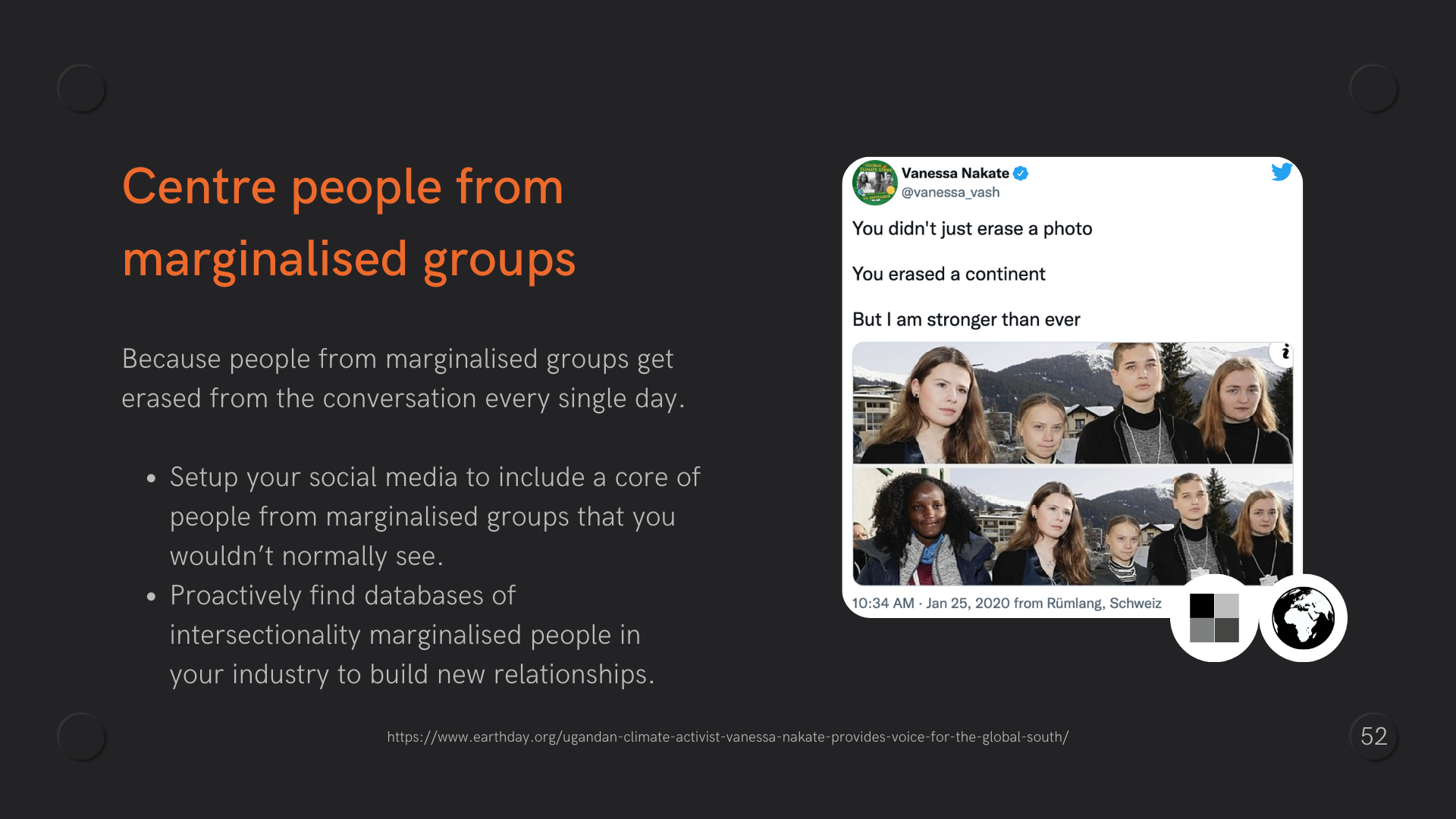 Twitter photo of 4 white women and a black woman below an identical photo with the black woman removed.