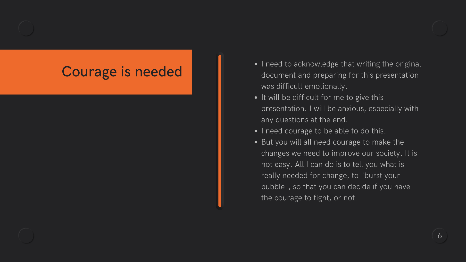 An orange vertical line and text