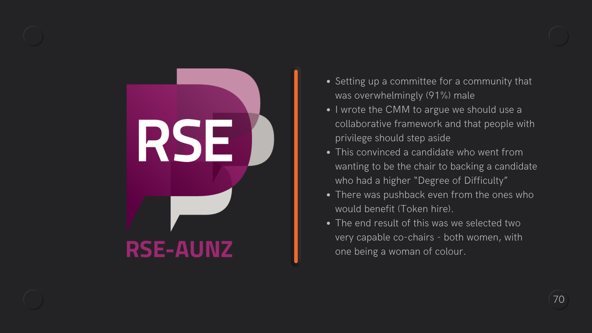 Logo of Research Software Engineering AUNZ with an orange vertical line and text