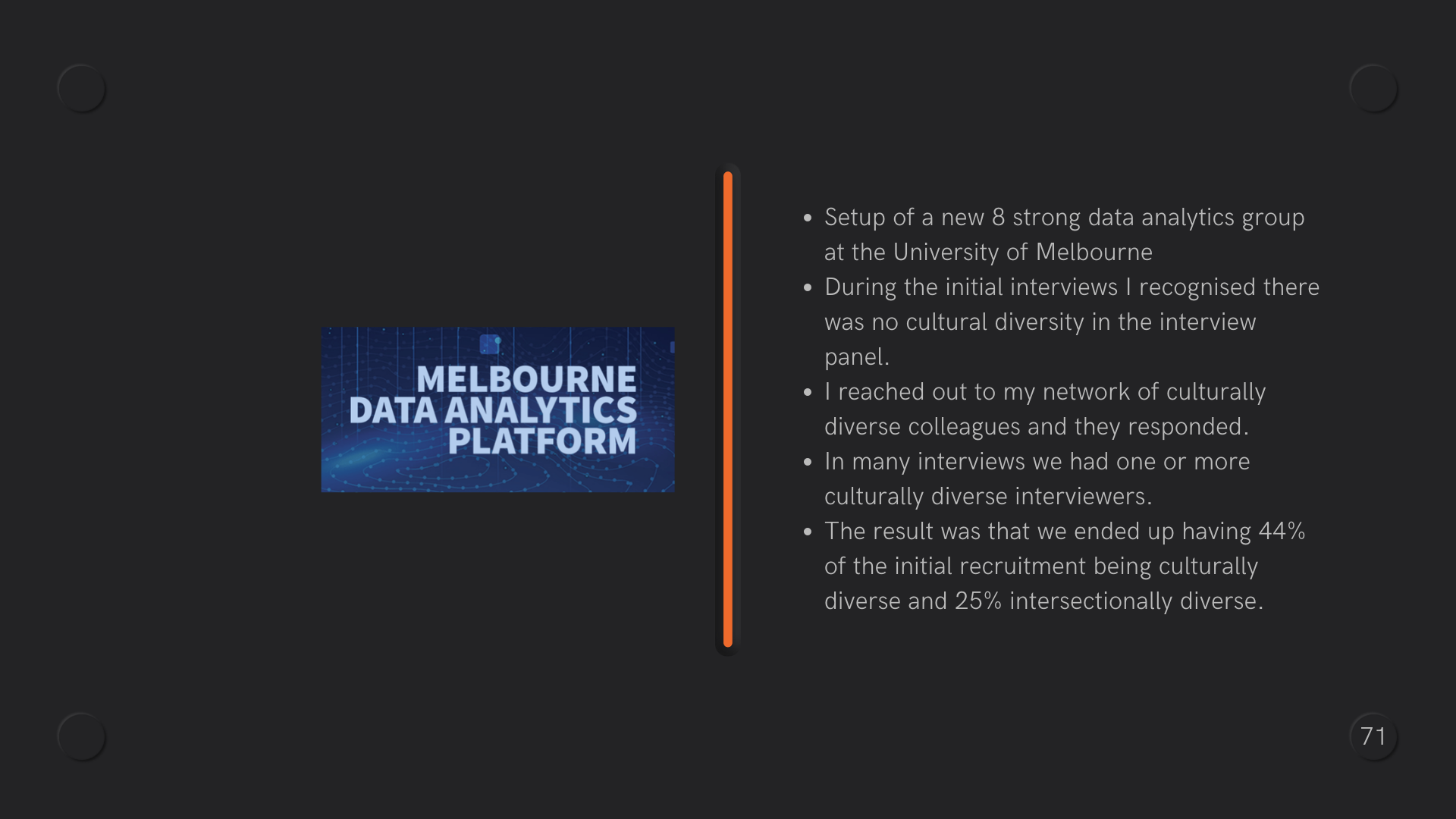  an orange vertical line and text