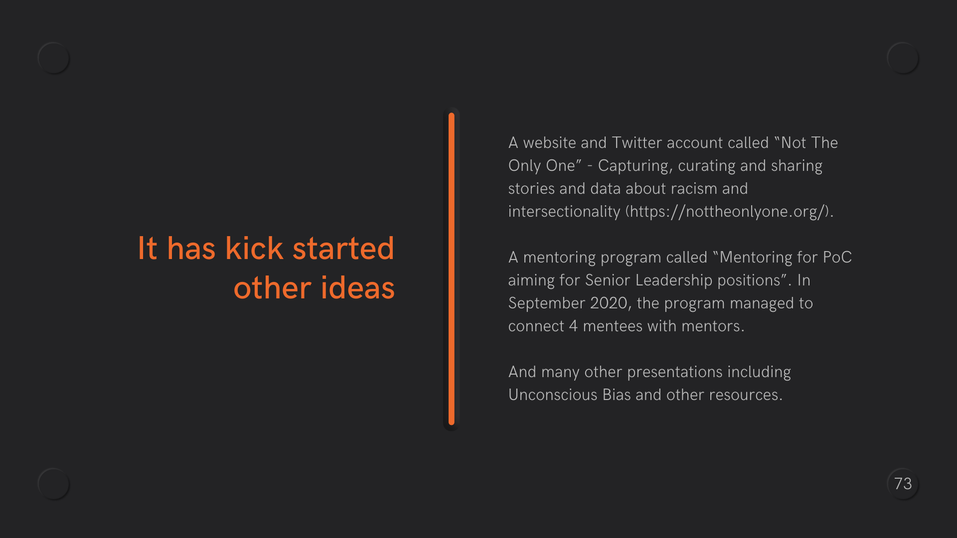 An orange vertical line and text