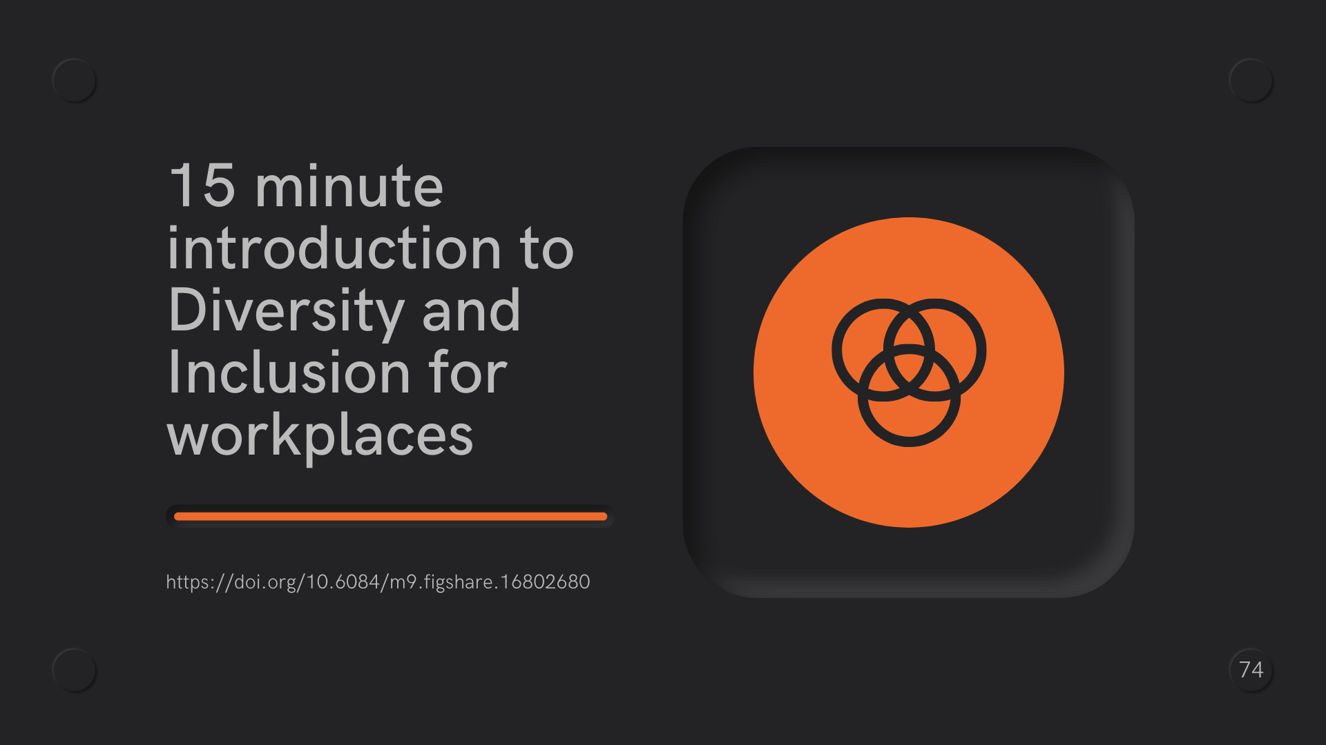 Presentation title page for 15 minute introduction to Diversity and Inclusion for workplaces
