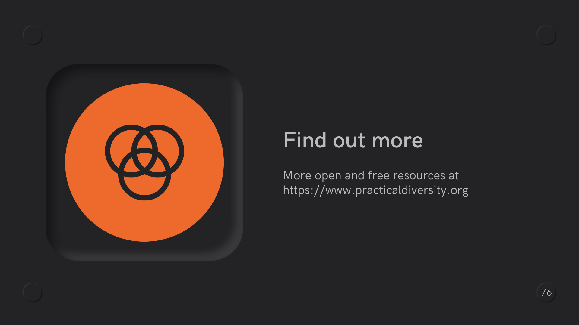 Logo of practical diversity and inclusion with three concentric cicles in black on an orange circle.