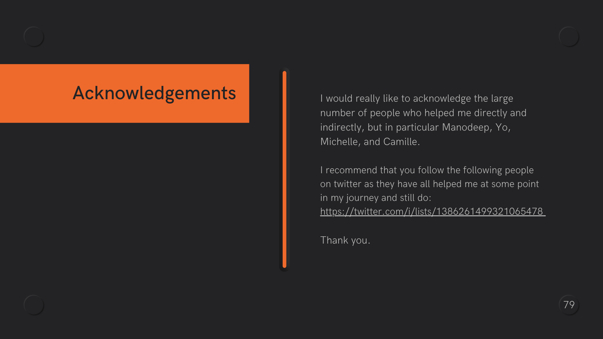 An orange vertical line and text
