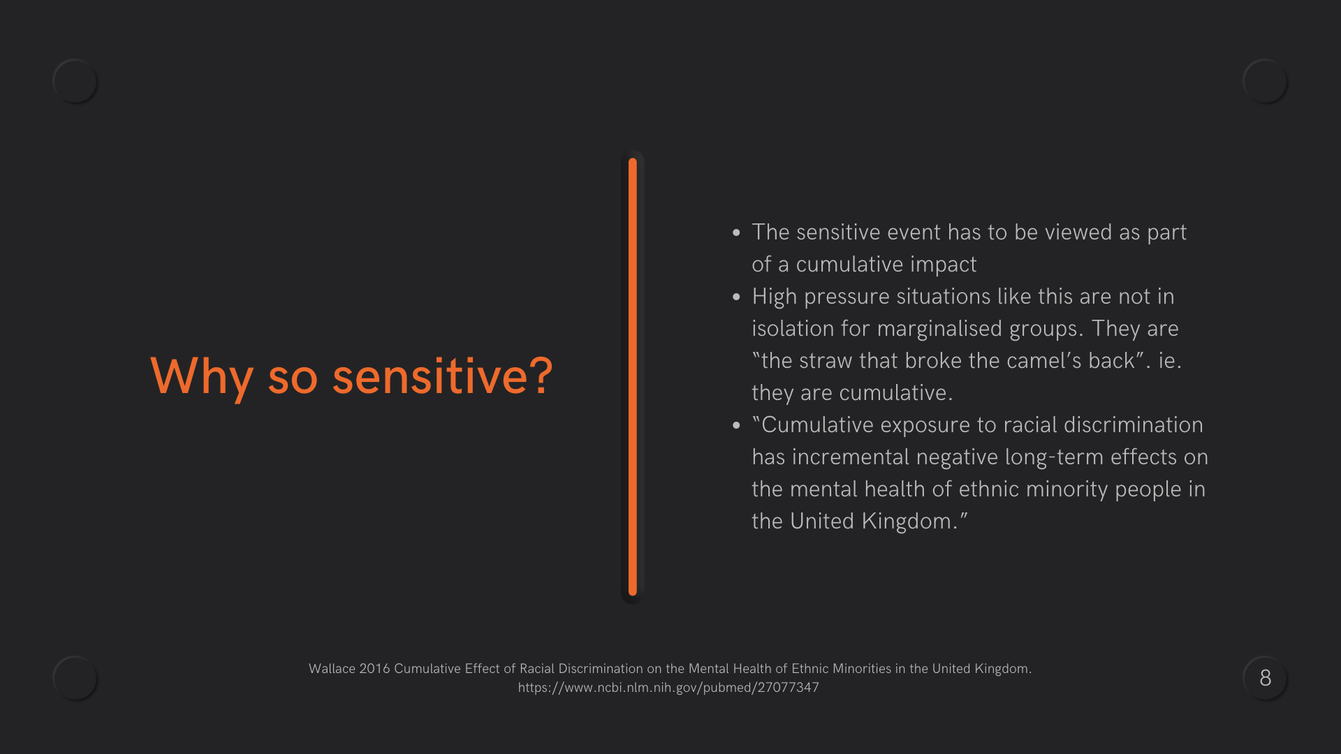  an orange vertical line and text